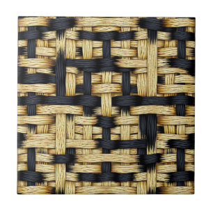 Azulejo De Cerâmica Cesta Tecida de Rattan Textura Preta Natural