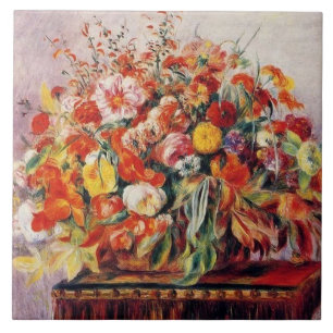 Azulejo De Cerâmica Cesto de Flores Pierre Auguste Renoir Vintage