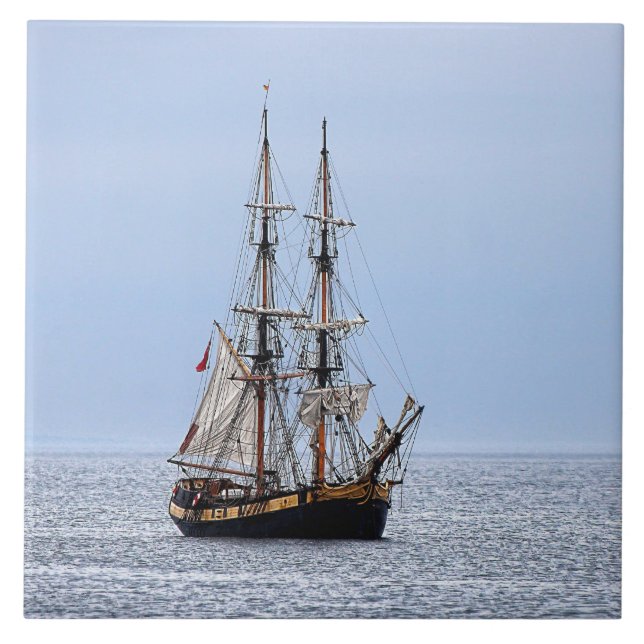 Azulejo De Cerâmica Céu Azul de Schooner Náutico (Frente)