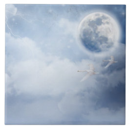 Azulejo De Cerâmica Céu Azul Mágico com Cisnes Voadoras