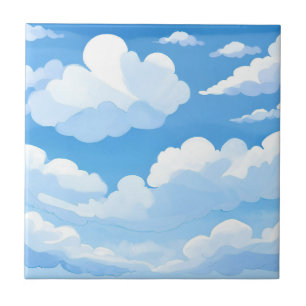 Azulejo De Cerâmica Céu Cheio de Nuvens Pintura de céu azul em aquar
