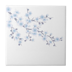 Azulejo De Cerâmica Céu Floral de Cerejeira em Flor Azul