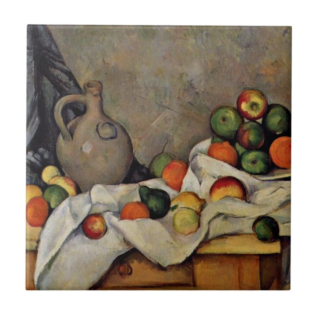 Azulejo De Cerâmica Cezanne - Cortina, Jug e Fruta (Frente)