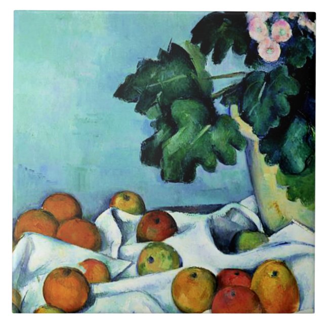 Azulejo De Cerâmica Cezanne - Vida Estática com Maçãs e Primroses (Frente)