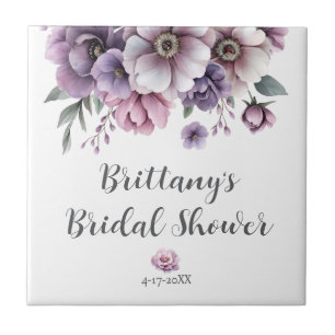 Azulejo De Cerâmica Chá de Bebê Lavanda Floral Aquarela