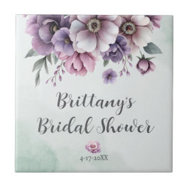 Azulejo De Cerâmica Chá de Bebê Lavanda & Floral Verde