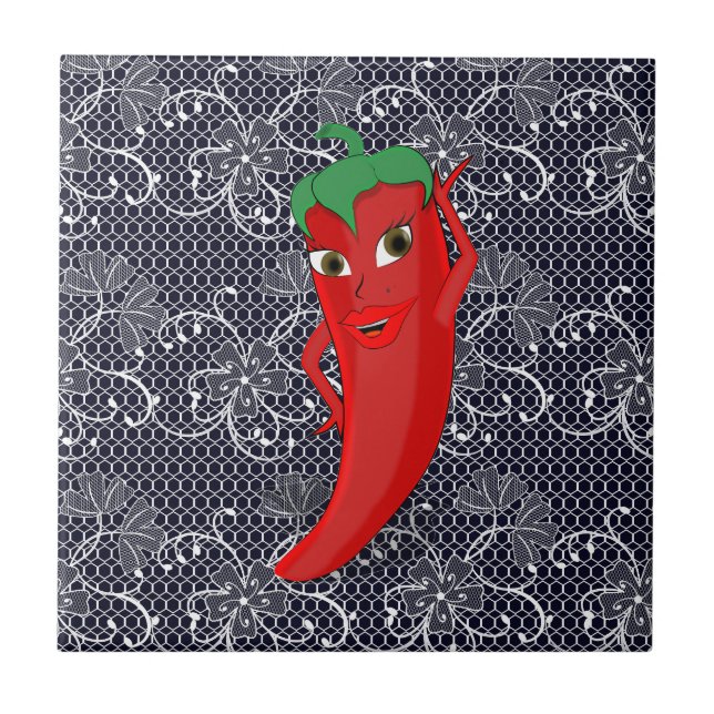 Azulejo De Cerâmica Chá de Noiva Fiesta Com Pimenta Vermelha e Quente  (Frente)