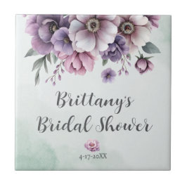 Azulejo De Cerâmica Chá de Noiva Lavanda & Verde Floral