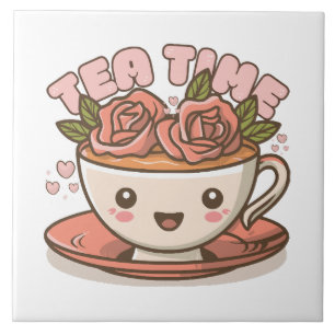 Azulejo De Cerâmica Chá Hora Rosa Chá Kawaii