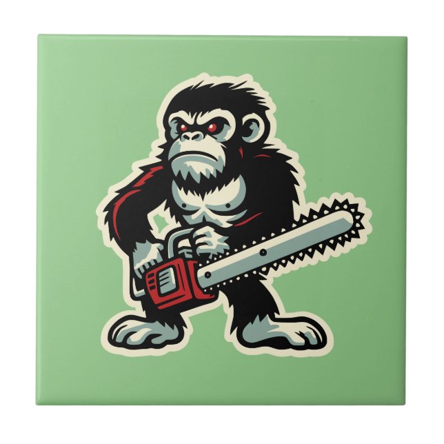 Azulejo De Cerâmica Chainsaw Chimp (Frente)