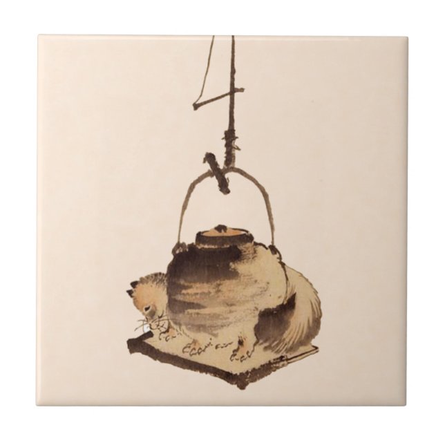 Azulejo De Cerâmica Chaleira de Tanuki (Frente)