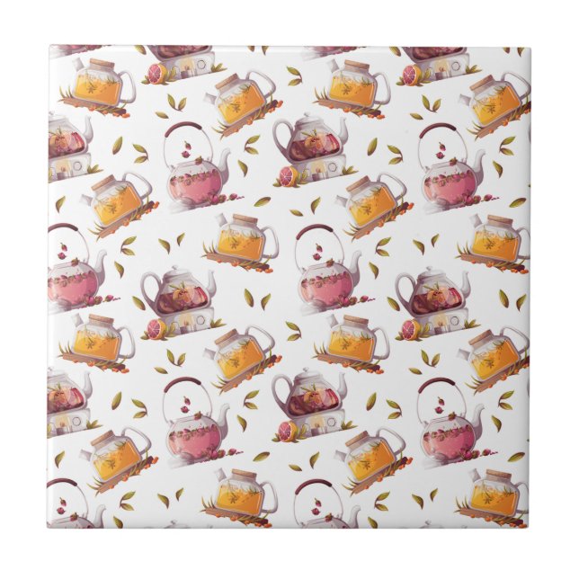 Azulejo De Cerâmica Chaleiras e Chás Deixam Aquarela (Frente)