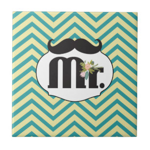 Azulejo De Cerâmica Chalkboard Sr. Yellow e Green Zigzag Chevron