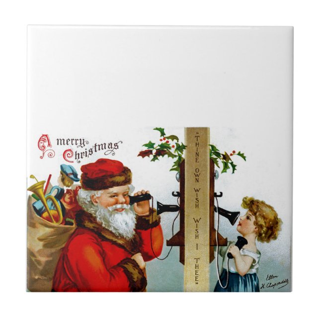 Azulejo De Cerâmica Chamada para o Papai Noel (Frente)