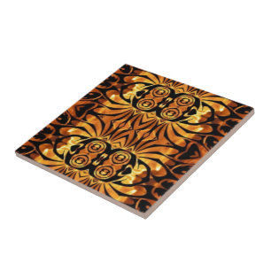 Azulejo De Cerâmica chamas cor de laranja Padrão tribal do totem nativ