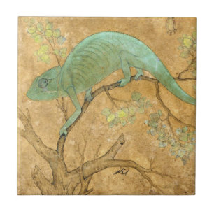 Azulejo De Cerâmica Chameleon (Lizard) (Réptil) (Arte Mughal) (Asiátic