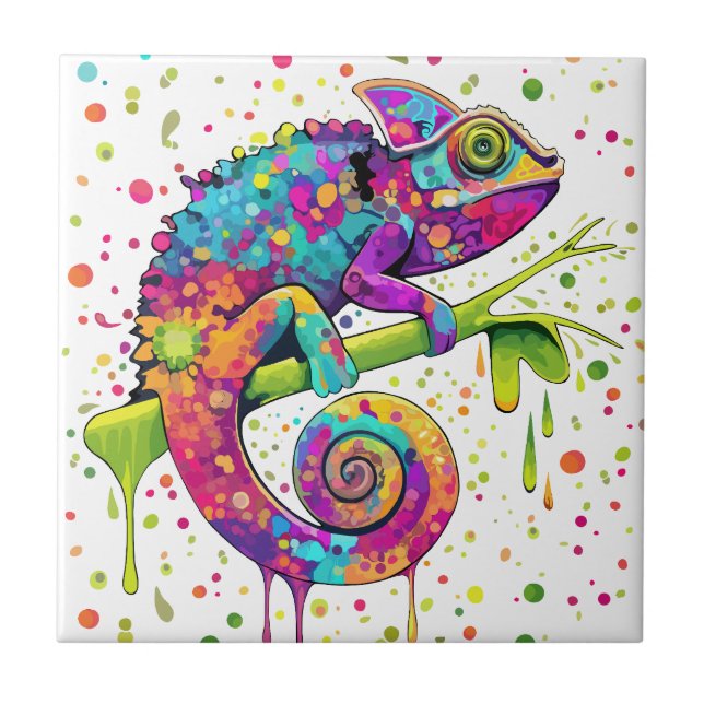 Azulejo De Cerâmica Chameleon Paint mantém estilo aquarela (Frente)