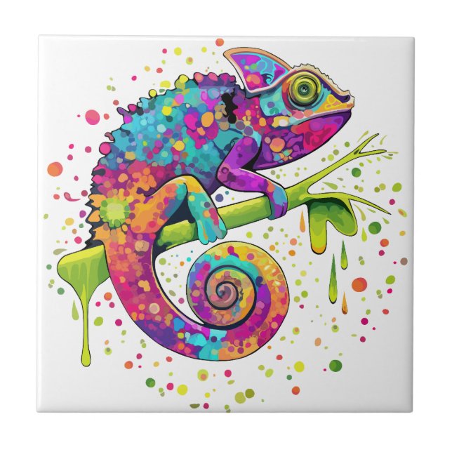 Azulejo De Cerâmica Chameleon Paint mantém estilo aquarela (Frente)