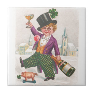 Azulejo De Cerâmica Champanhe Shamrock do Dia de São Patrício Vintage
