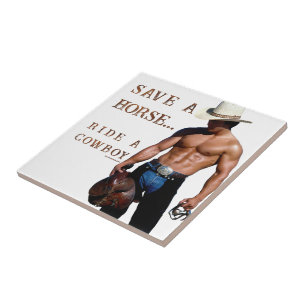 Azulejo De Cerâmica Chapéu de cowboy de palha salva cavalo do Slippery