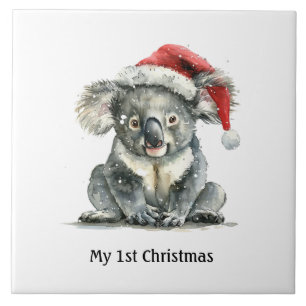 Azulejo De Cerâmica chapéu de natal vestido do baby koala, personalizá