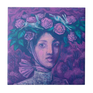 Azulejo De Cerâmica Chapéu de Verão, Retrato Surreal Fantasia de Verão