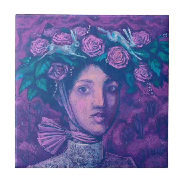 Azulejo De Cerâmica Chapéu de Verão, Retrato Surreal Fantasia de Verão (Frente)