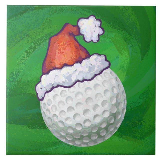 Azulejo De Cerâmica Chapéus de Natal de Golf Ball (Frente)