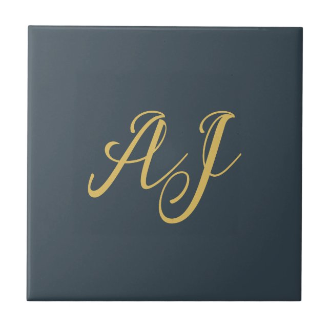 Azulejo De Cerâmica Charcoal Gold Color Monogram Professional Initial (Frente)