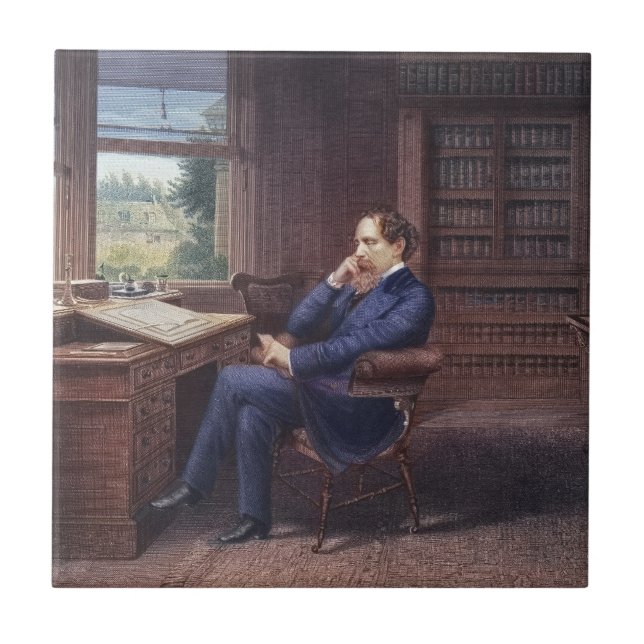 Azulejo De Cerâmica Charles Dickens em seu estudo (Frente)