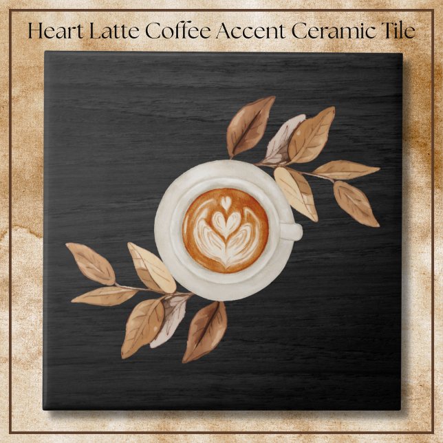Azulejo De Cerâmica Charming Black Illustrative Heart Latte Coffee  (Charming Black Illustrative Heart Latte Coffee Accent Ceramic Tile)