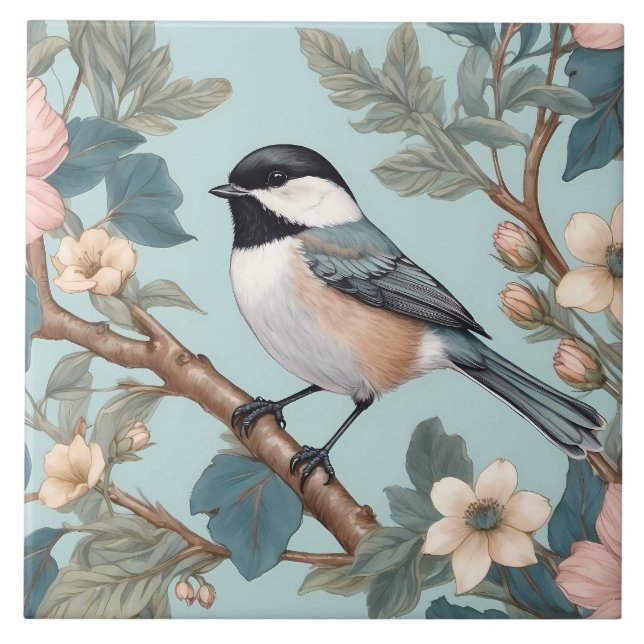 Azulejo De Cerâmica Charming Chickadee Bird (Frente)