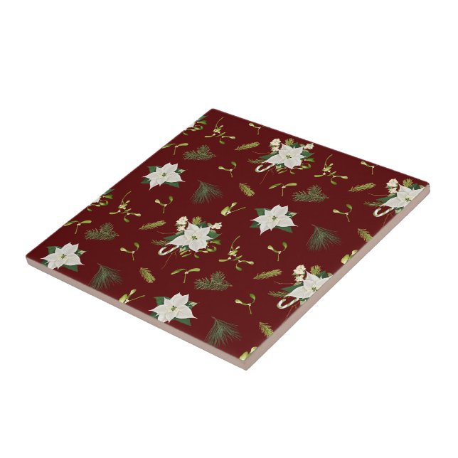 Azulejo De Cerâmica Charming Floral Pattern on Maroon (Lateral)