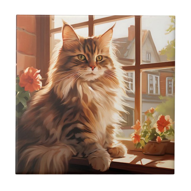 Azulejo De Cerâmica Charming Maine Coon Cat (Frente)