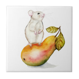 Azulejo De Cerâmica Charming Mouse on a Pear