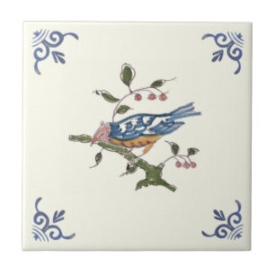 Azulejo De Cerâmica Charming Repro Delft Bird em Branch w/Berries