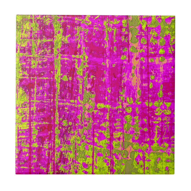 Azulejo De Cerâmica Chartreuse Beijo Rosa e Abstrato Verde (Frente)