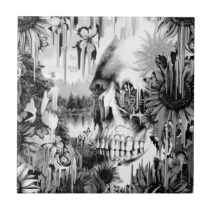 Azulejo De Cerâmica Chás de maio que derretem o crânio floral no cin