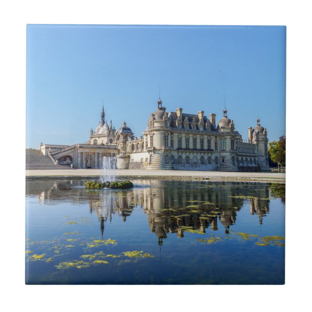 Azulejo De Cerâmica Chateau de Chantilly com reflexo num lago (Frente)
