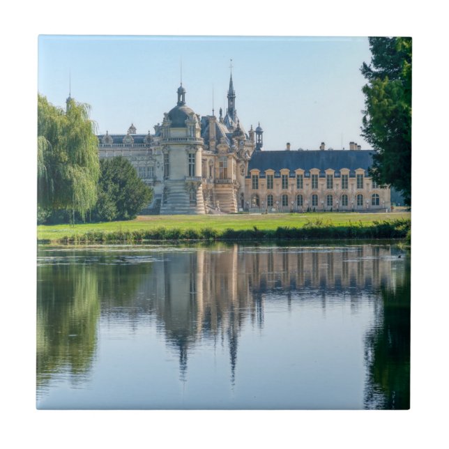 Azulejo De Cerâmica Chateau de Chantilly e reflexão em um lago (Frente)