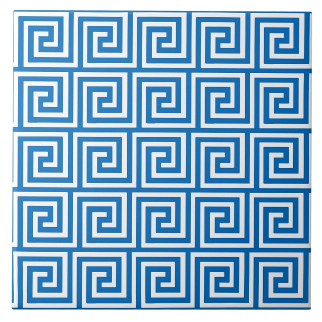 Azulejo De Cerâmica Chave grega, azul cerulean e branco (Frente)