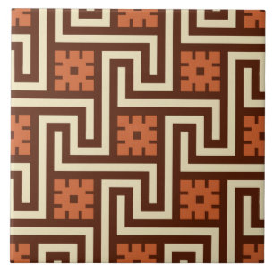 Azulejo De Cerâmica Chave grega, Brown, bege e oxidação de Deco