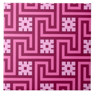 Azulejo De Cerâmica Chave Grega Deco, Rosa e Borgonha