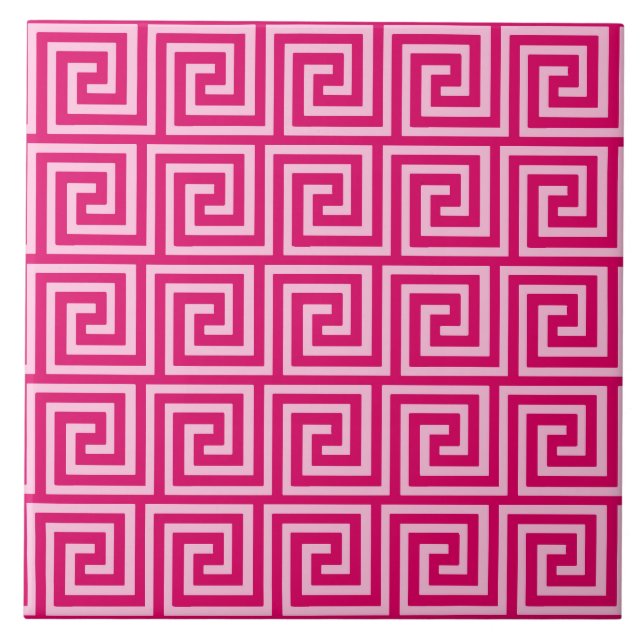 Azulejo De Cerâmica Chave grega, fúcsia e luz - rosa (Frente)
