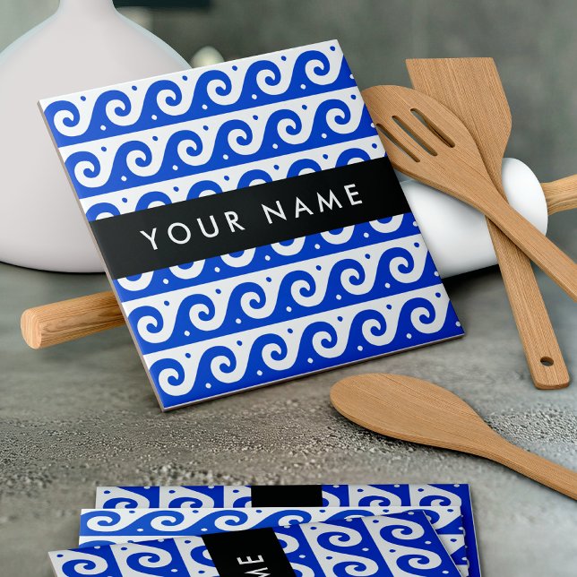 Azulejo De Cerâmica Chave Grega Meander, Chave Wave, Azul, Seu Nome (Criador carregado)