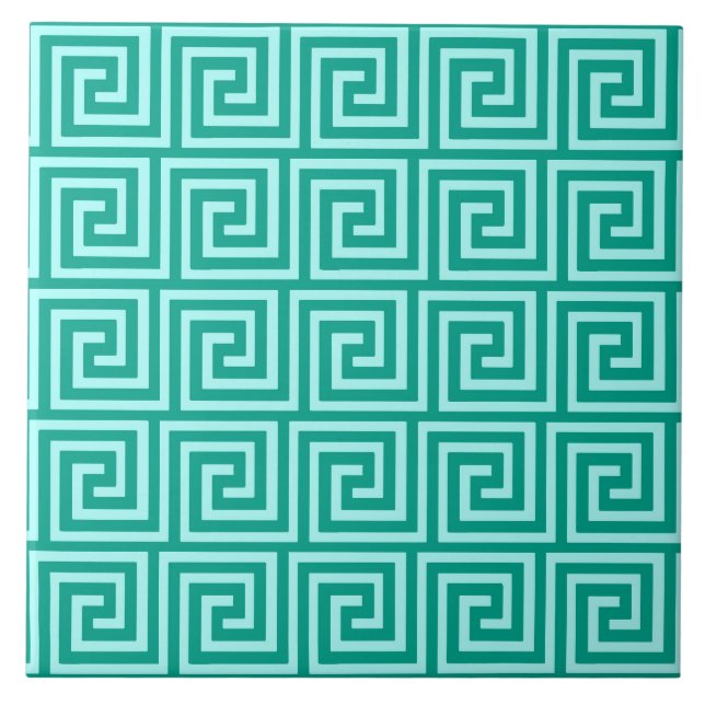 Azulejo De Cerâmica Chave grega, turquesa e aqua (Frente)