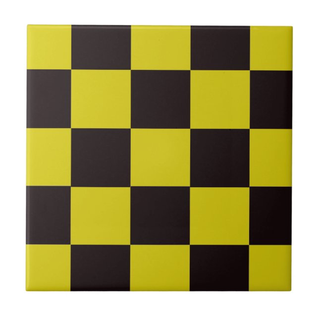 Azulejo De Cerâmica Checkerboard amarelo e preto (Frente)