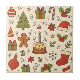 Azulejo De Cerâmica Cheerful Christmas Doodle Pattern