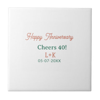 Azulejo De Cerâmica Cheers 40 happy anniversary orange green name date