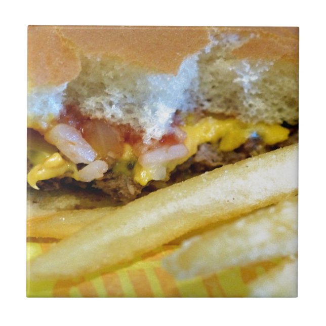 Azulejo De Cerâmica Cheeseburger e Fries (Frente)